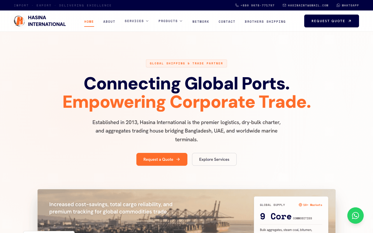 Hasina International — website screenshot